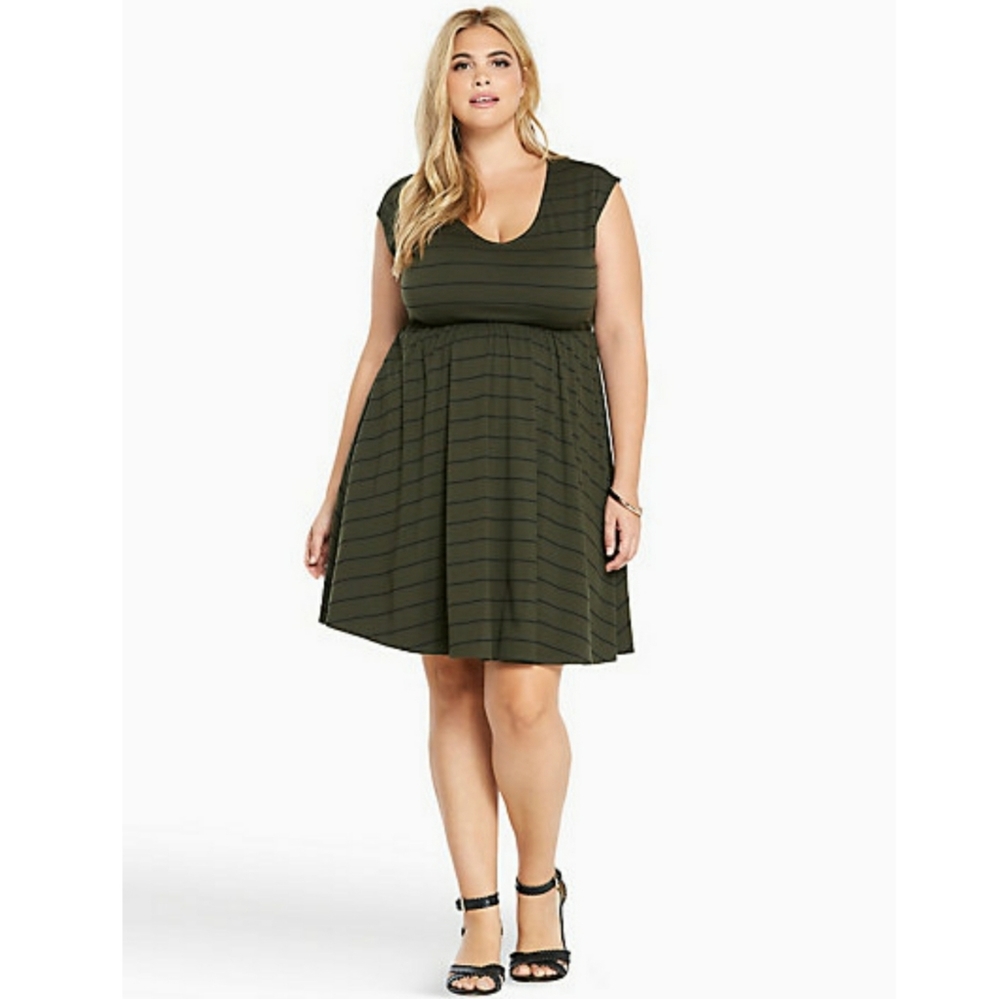 Torrid Olive Green Pin Stripe Midi Dress